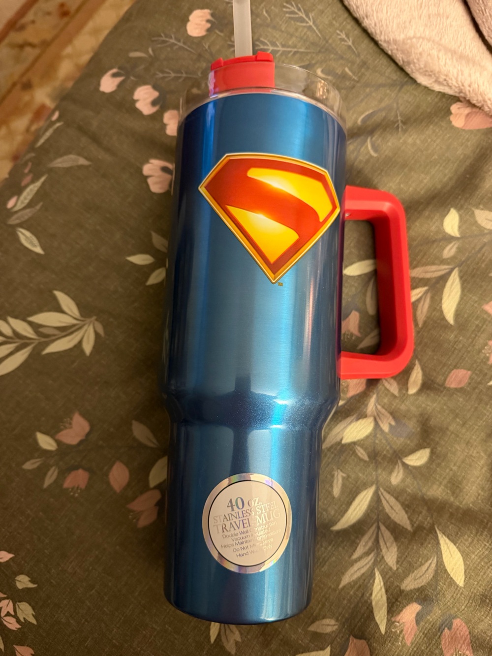 Spoontiques Superman Insulated Travel Tumbler - Blue with Red Handle